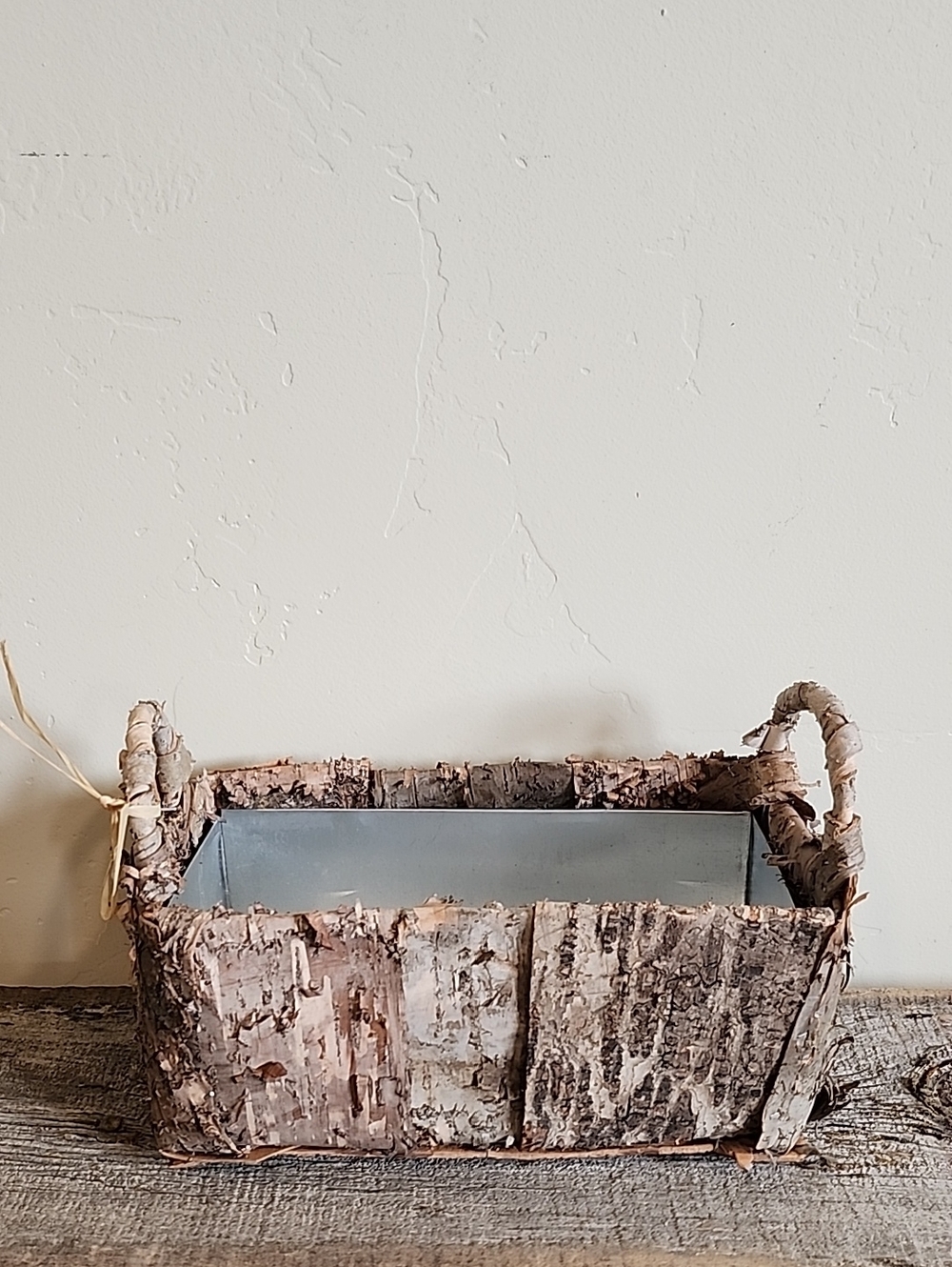 Rustic Bark and Metal Basket